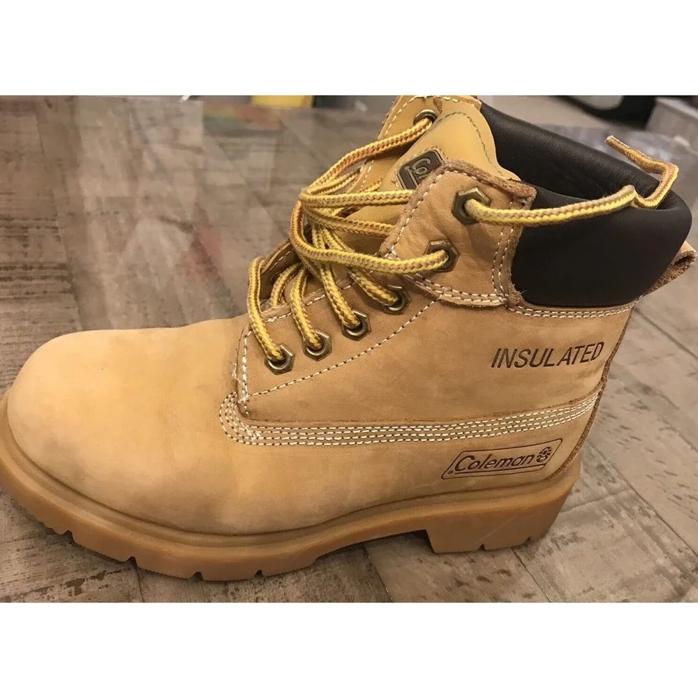 Coleman insulated Nubuck Leather big Boys' Size 4 Lace Up Boots Beige Tan